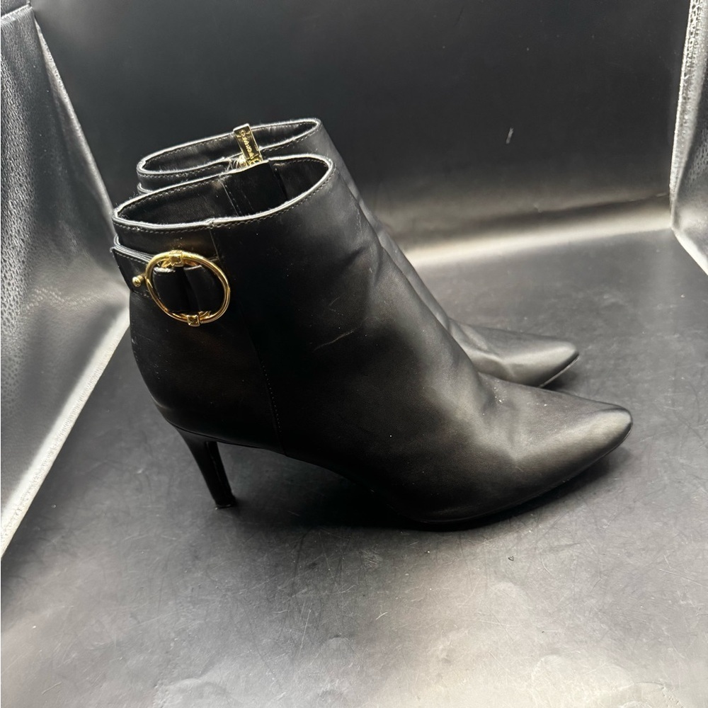 Calvin Klein Jailene Leather Black Women's Zipper Booties Size 8.5M 4” Heels